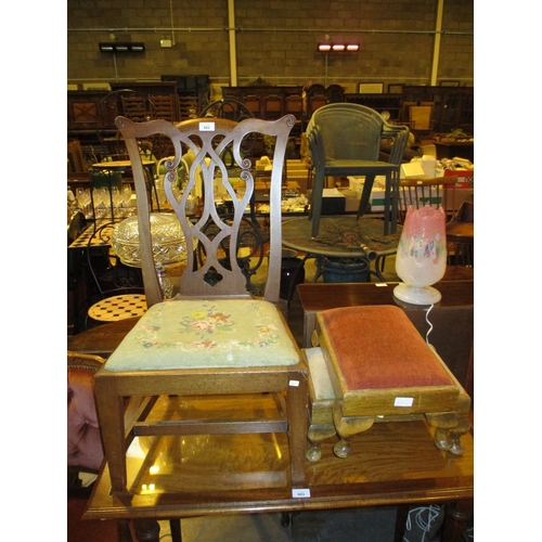 602 - Arncroach Gossip Chair and a Pair of Erskine Workshop Stools