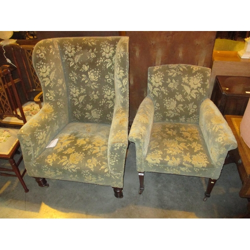 605 - Late Victorian Wing Back Chair and Parlour Chair