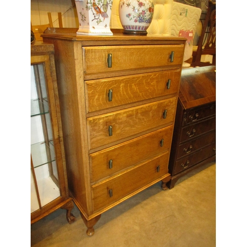 615 - 1920s Oak Chest of 5 Drawers, 76cm