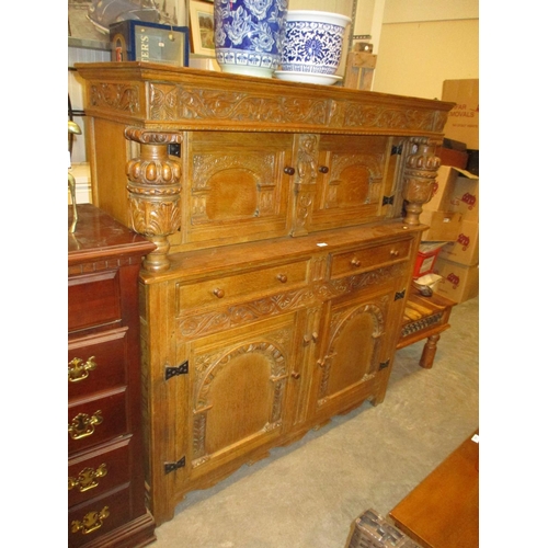 619 - Antique Style Oak Court Cupboard, 137cm