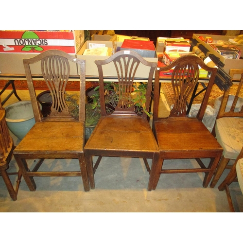 631 - Three George III Oak Kitchen Chairs