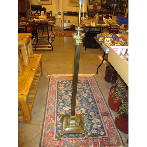 645 - Heavy Brass Corinthian Pillar Standard Lamp