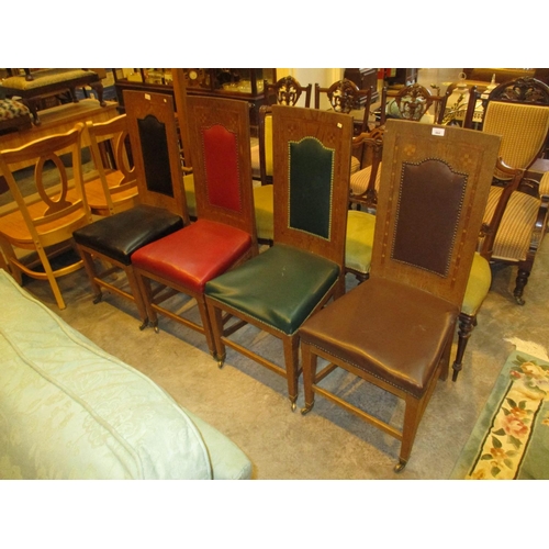 664 - Set of Arts & Crafts Inlaid Oak Dining Chairs