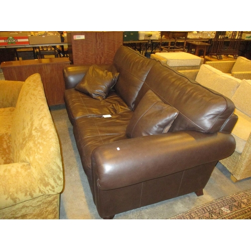 667 - Brown Leather Loose Cushion Settee