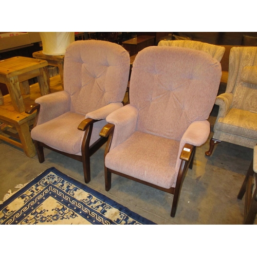 670 - Pair of Wood Frame Lounge Chairs