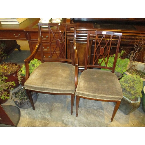 677 - Edwardian Inlaid Mahogany Occasional Arm Chair and a Side Chair