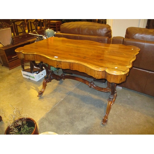Victorian Rosewood Shaped Top Library Table on Scrolling Frame and Legs, 139x77cm