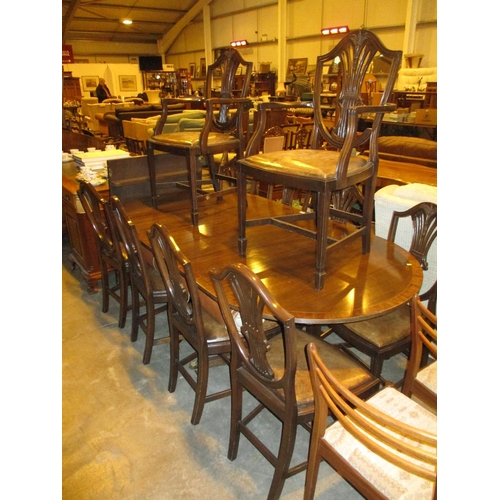 688 - Regency Style Mahogany Extending Dining Table with Leaf and 10 Chairs