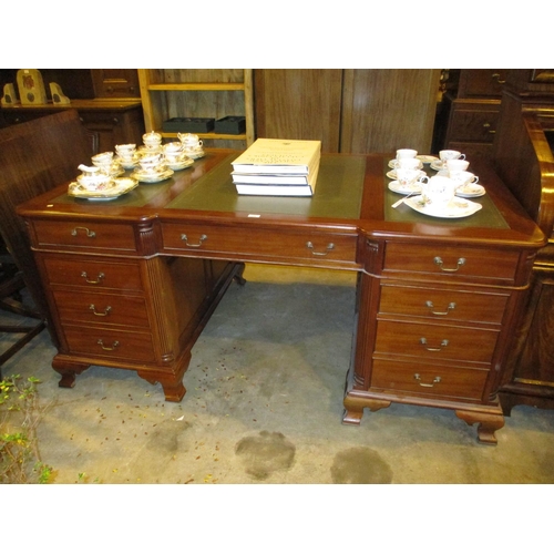 689 - Reproduction Mahogany and Leather Inset Top Partners Desk, 104x180cm