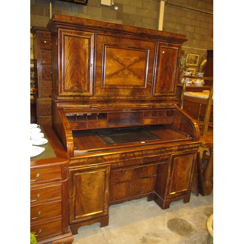 690 - 19th Century Mahogany Roll Top Double Pedestal Desk with Cabinet Top