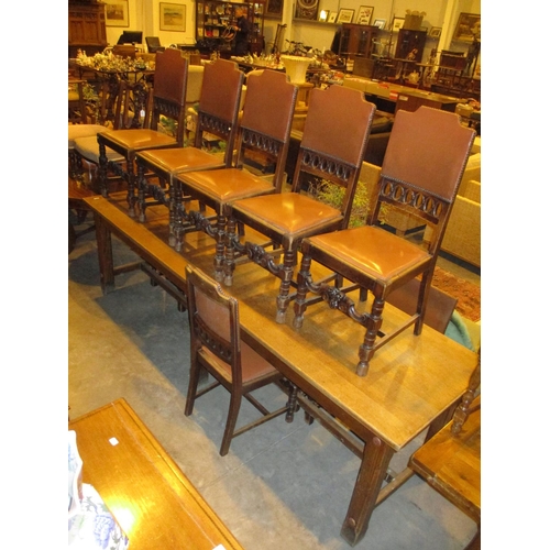 692 - Oak Refectory Dining Table with Sets of 6 and 4 Chairs, table 274x77cm