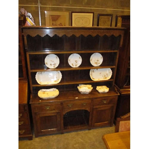 700 - Antique Oak Dresser Base with Plate Rack Top, 154cm