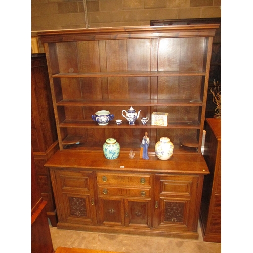 704 - Victorian Oak Dresser Base with Plate Rack Top, 167cm