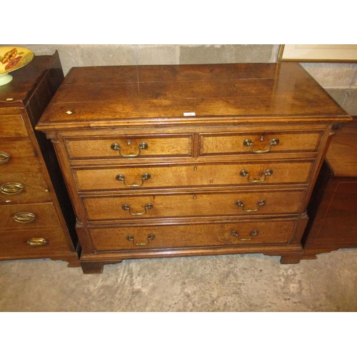 739 - George III Oak and Mahogany Crossbanded Chest of 5 Drawers Flanked by Quarter Columns, 107cm