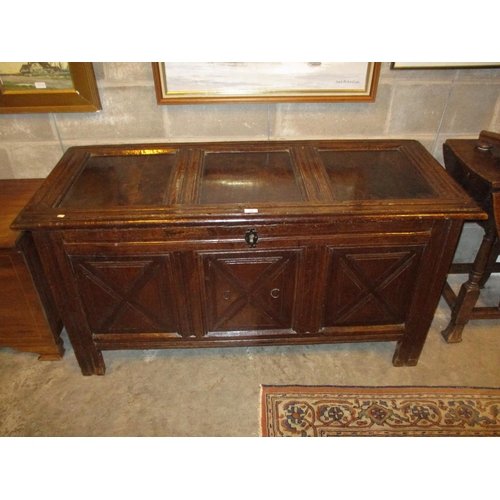 741 - Antique Oak 3 Panel Coffer, 141cm