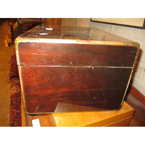 511 - Victorian Rosewood and Brass Vanity Case Containing Silver Top Jars and Bottles, Glasgow 1859