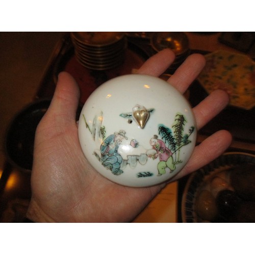 35 - Chinese Porcelain Yellow and Floral Octagonal Bowl, Tea Pot, Sugar Bowl and 2 Saucers