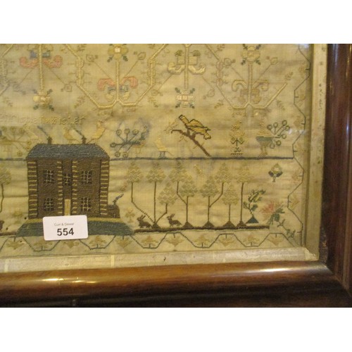 554 - 19th Century Rosewood Framed Sampler by Christian Fisher, 49x43cm