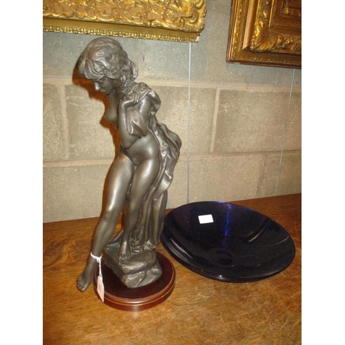 101 - Bronzed Resin Figure, 44cm, and a Glass Bowl