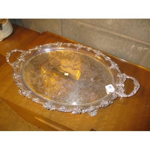 104 - Silver Plated 2 Handle Tray having Pierced and Vine Border