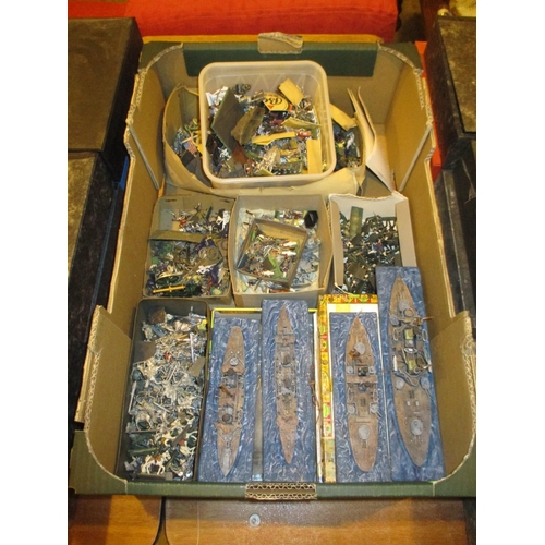 144 - Box of Metal Model Soldiers, War Ships etc