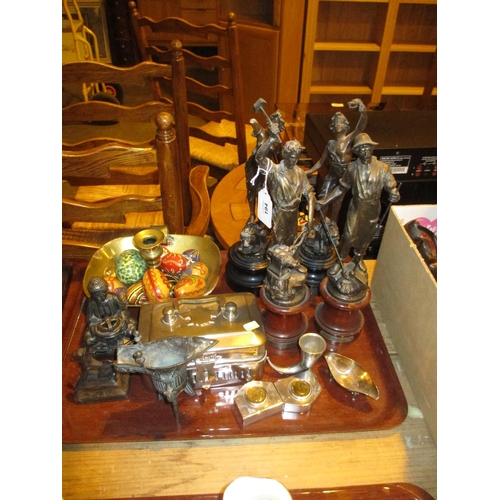 194 - Four Victorian Spelter Figures and Other Metalwares