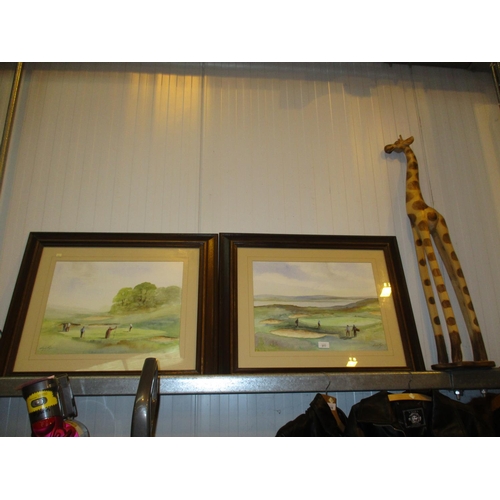 277 - Digby Page, Pair of Watercolours of Golfing Scenes, along with a Carved Wood Giraffe