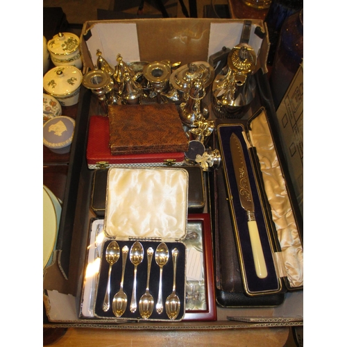 61 - Cased Set of 6 Silver Teaspoons and a Box of Silver Plated Items