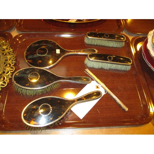 87 - Silver and Tortoiseshell 5 Piece Dressing Table Set and Comb Back, Birmingham 1919/20/21