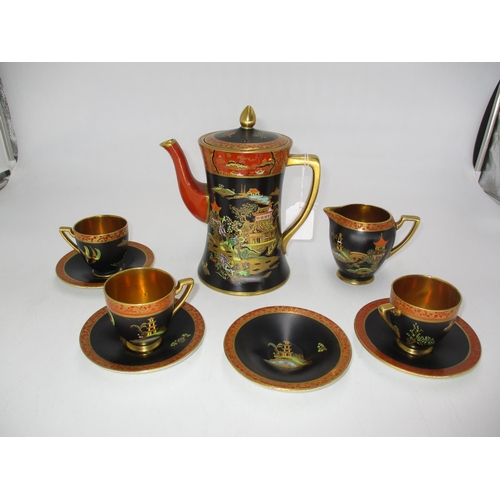 293 - Carltonware Chinoiserie Decorated Mikado Coffee Pot, Cream Jug, 3 Cups and 4 Saucers, No. 2881