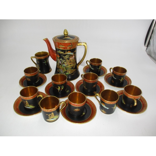 Carltonware Chinoiserie Decorated Mikado Coffee Pot, Cream Jug, 10 Coffee Cups and 8 Saucers, No. 2881