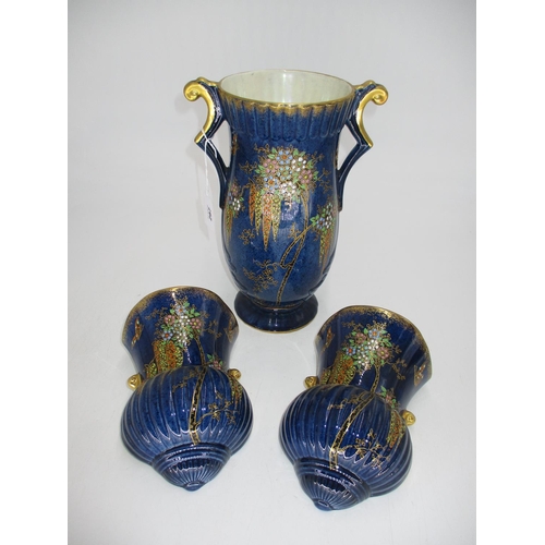 297 - Crown Devon Vase, 26cm, and a Pair of Matching Wall Vases, No. 5007