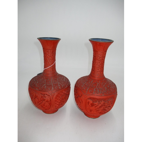 302 - Pair of Cinnabar Lacquer Vases, 25cm