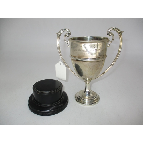 312A - Silver 2 Handle Trophy, London 1935, 312g, with Stand