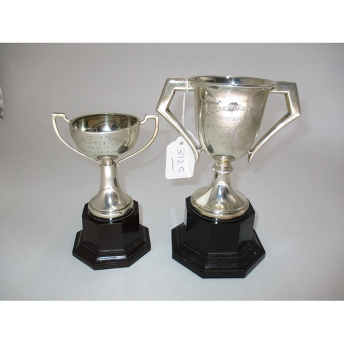 312C - Two Silver 2 Handle Trophies on Fitted Stands, Sheffield 1933 and 1936