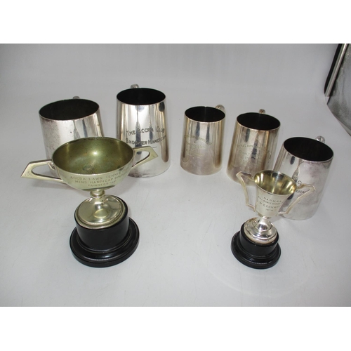 312D - Five Silver Plated Tankards and 2 Trophies