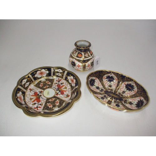 316 - Two Royal Crown Derby Imari Pattern Dishes and a Small Vase