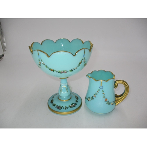 323 - Victorian Blue Glass Gilded and Enamel Painted Sugar and Cream Set