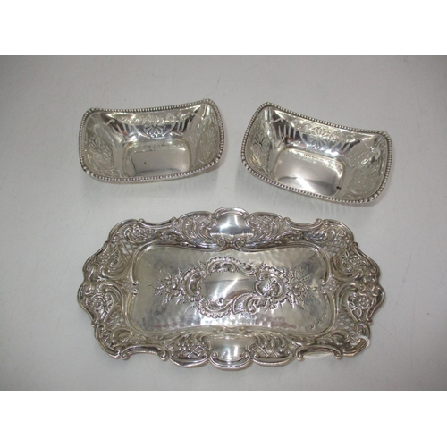 326 - Silver Pierced and Embossed Snuffer Tray, Chester 1902, and a Pair of Pierced Silver Bonbon Dishes, ... 