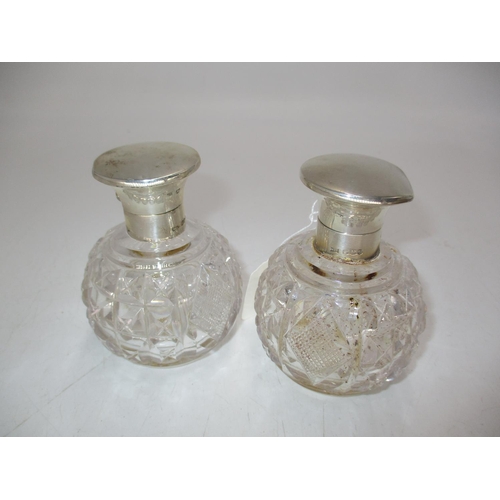 331 - Pair of Walker & Hall Silver and Cut Glass Scent Bottles with Stoppers, Sheffield 1922