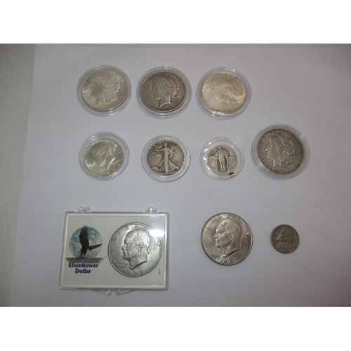 348 - Six American Dollars 1921 (2), 1922, 1923, 1971, 1972, Two Half Dollars 1935, 1964, Quarter Dollar 1... 