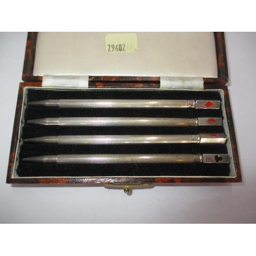 350 - Cased Set of 4 Sterling Silver Bridge Pencils