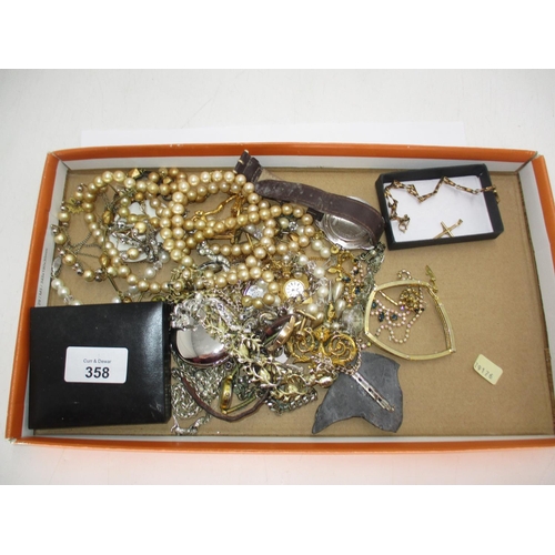 358 - 9ct Gold Bracelet and Cross Pendant, 4.5g, along with Costume Jewellery and Watches