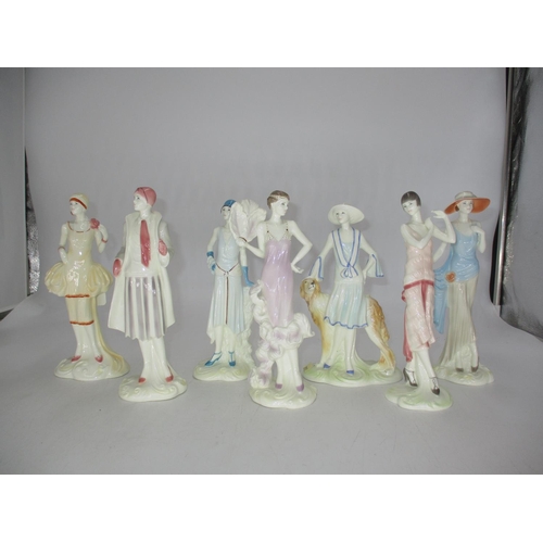 433 - Seven Compton & Woodhouse Royal Worcester Figures The 1920s Vogue Collection, Irene 1920, Diana 1921... 