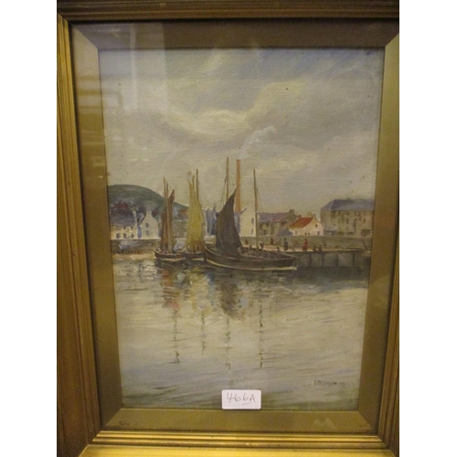 466A - R. Paterson, 1909, Oil Painting, Fishing Boats in Harbour, 34x25cm