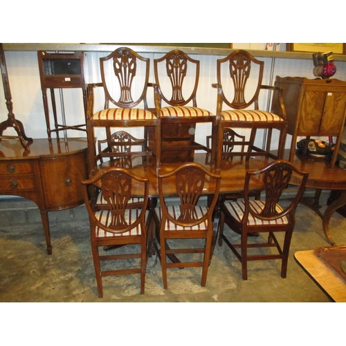 491 - Regency Style Inlaid Mahogany Dining Table with Leaf and 8 Chairs