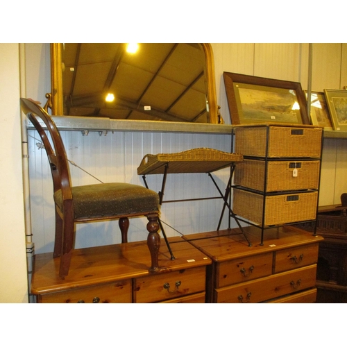 494 - Small Wicker and Metal Chest and Folding Table, along with a Victorian Chair