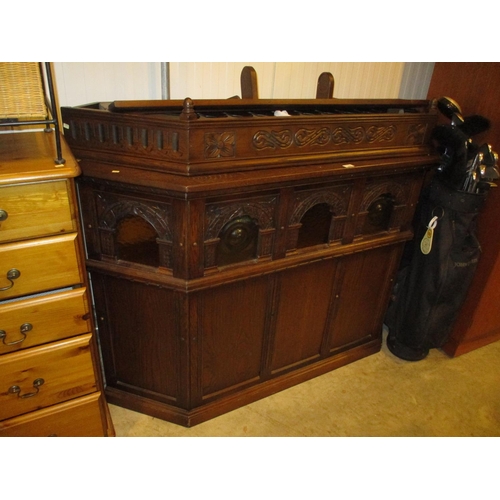 496 - Traditional Carved Oak Bar with Canopy, 160cm