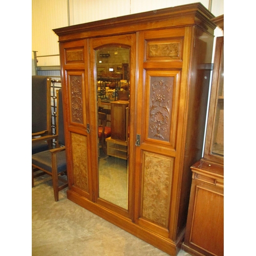 502 - DISPOSED - Late Victorian Walnut Centre Mirror Door Wardrobe, 155cm