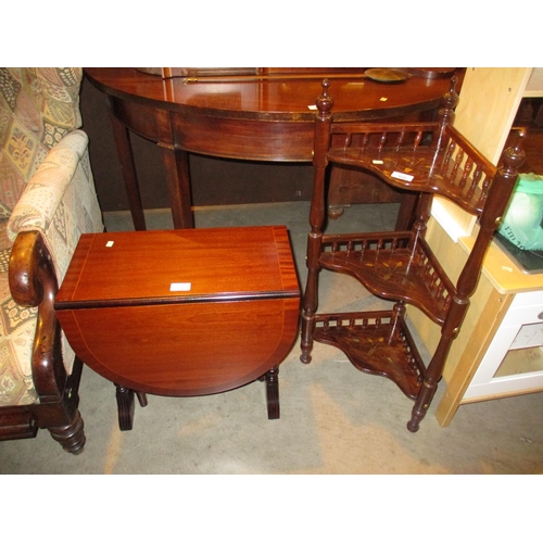 520 - Eastern Brass Inlaid Corner Shelf and a Reproduction Drop Leaf Coffee Table